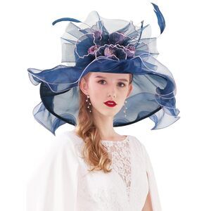 1132 Women Organza Derby Hat Rose Flower Wedding Tea Party Fascinator Wide